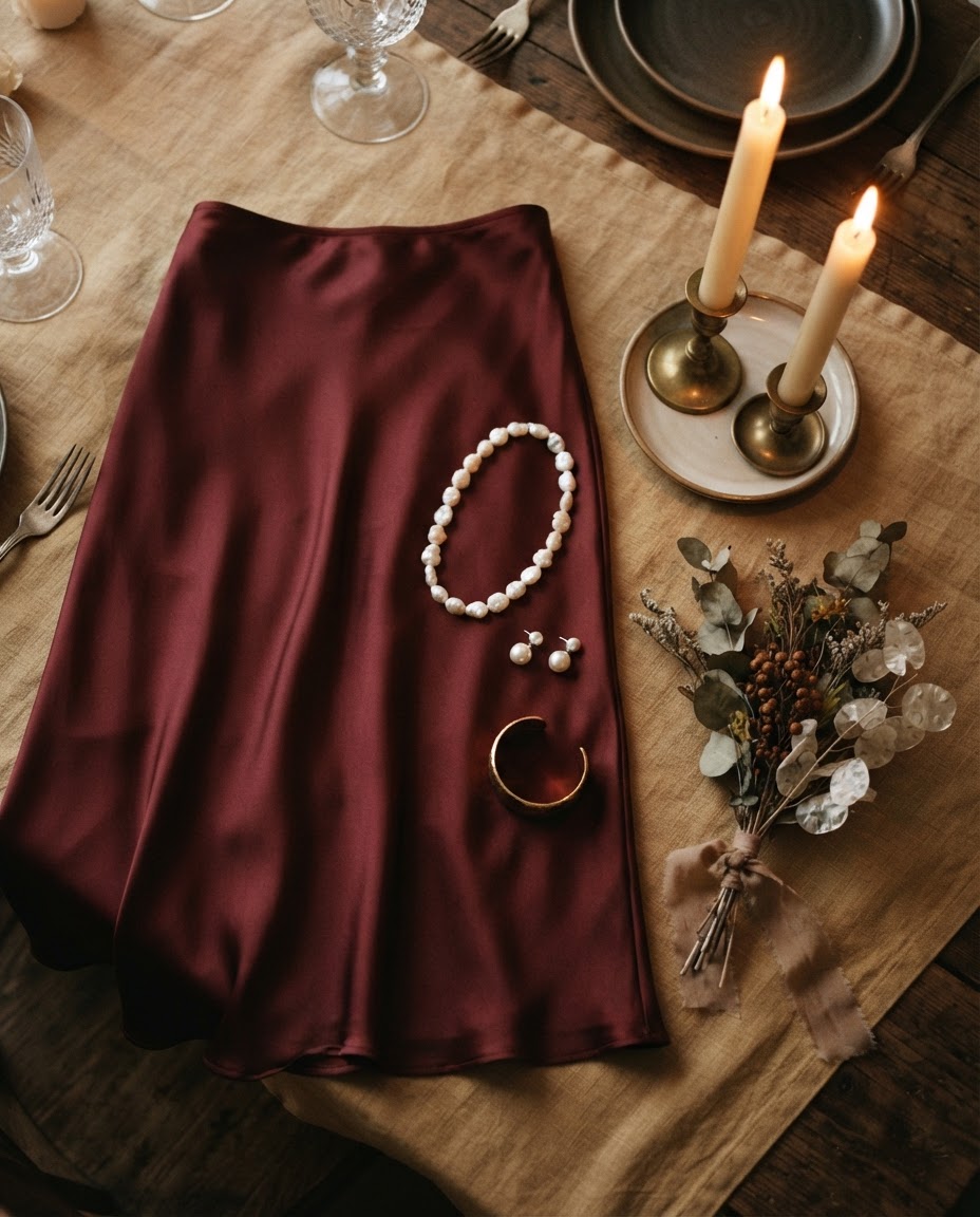 Look 02 — Burgundy Holiday Table, styled flat lay