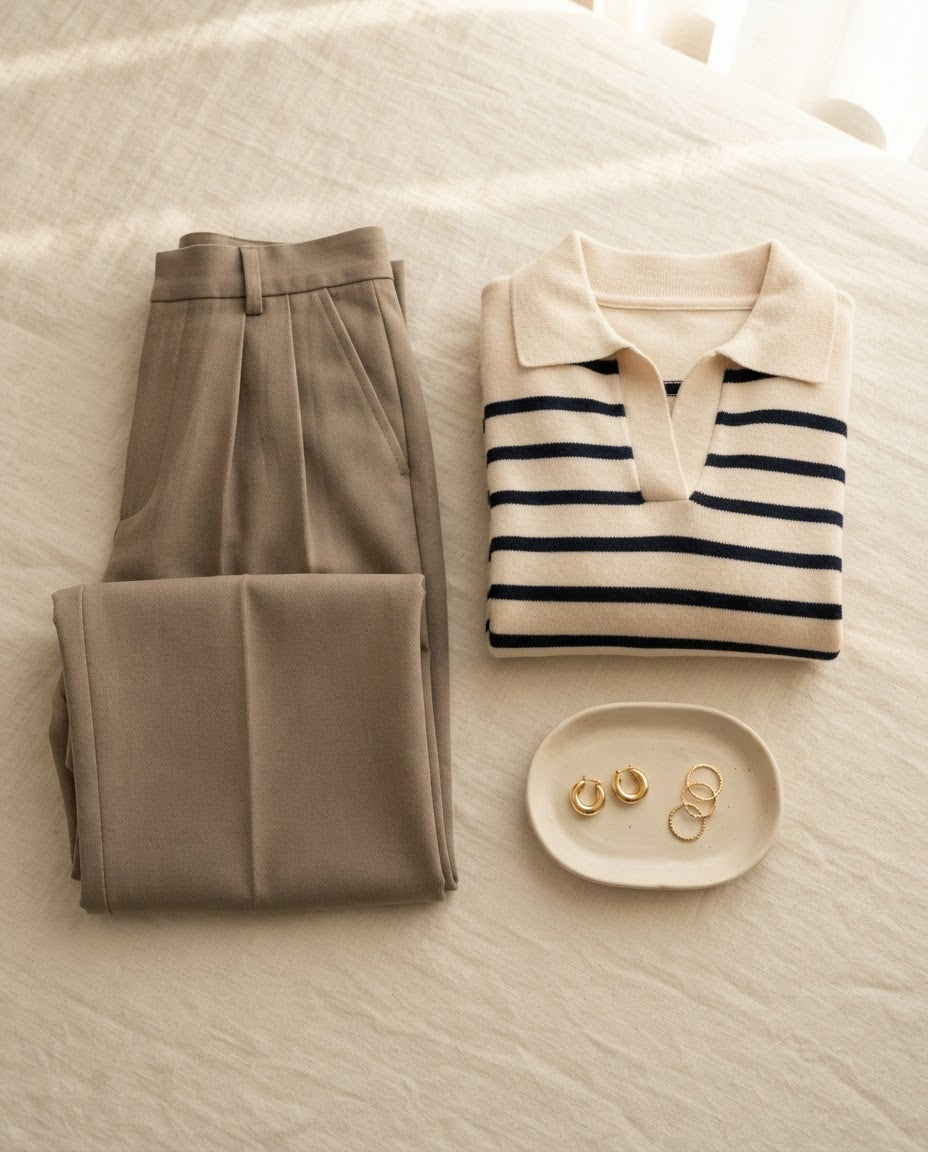 Look 03 — Taupe Errand, styled flat lay