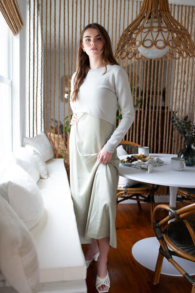 Satin Slip Dress — Sage