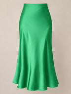 High-Waisted Satin Midi Skirt