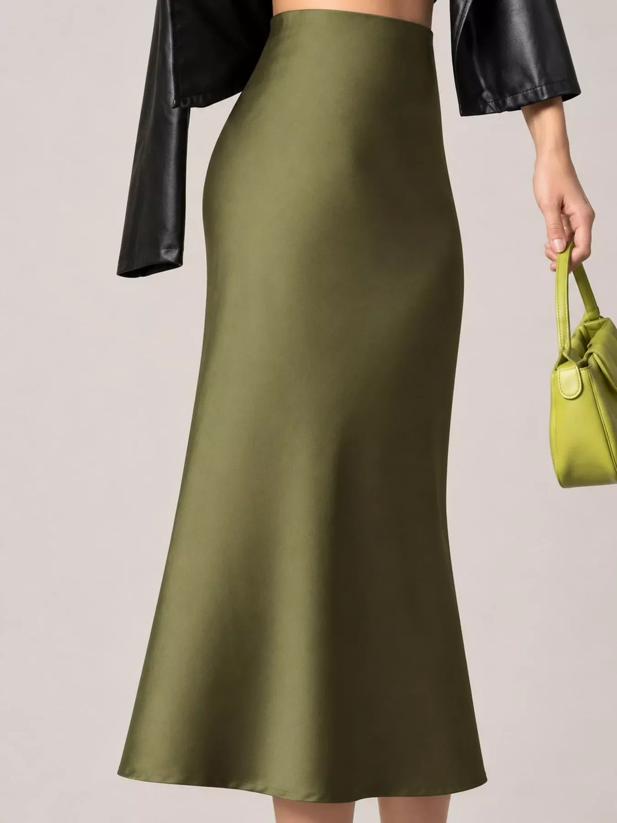 High-Waisted Satin Midi Skirt