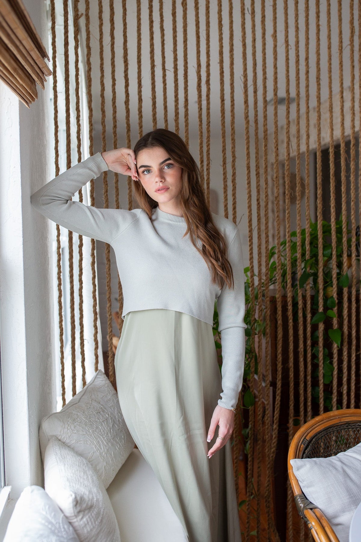 Satin Slip Dress — Sage