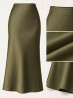 High-Waisted Satin Midi Skirt