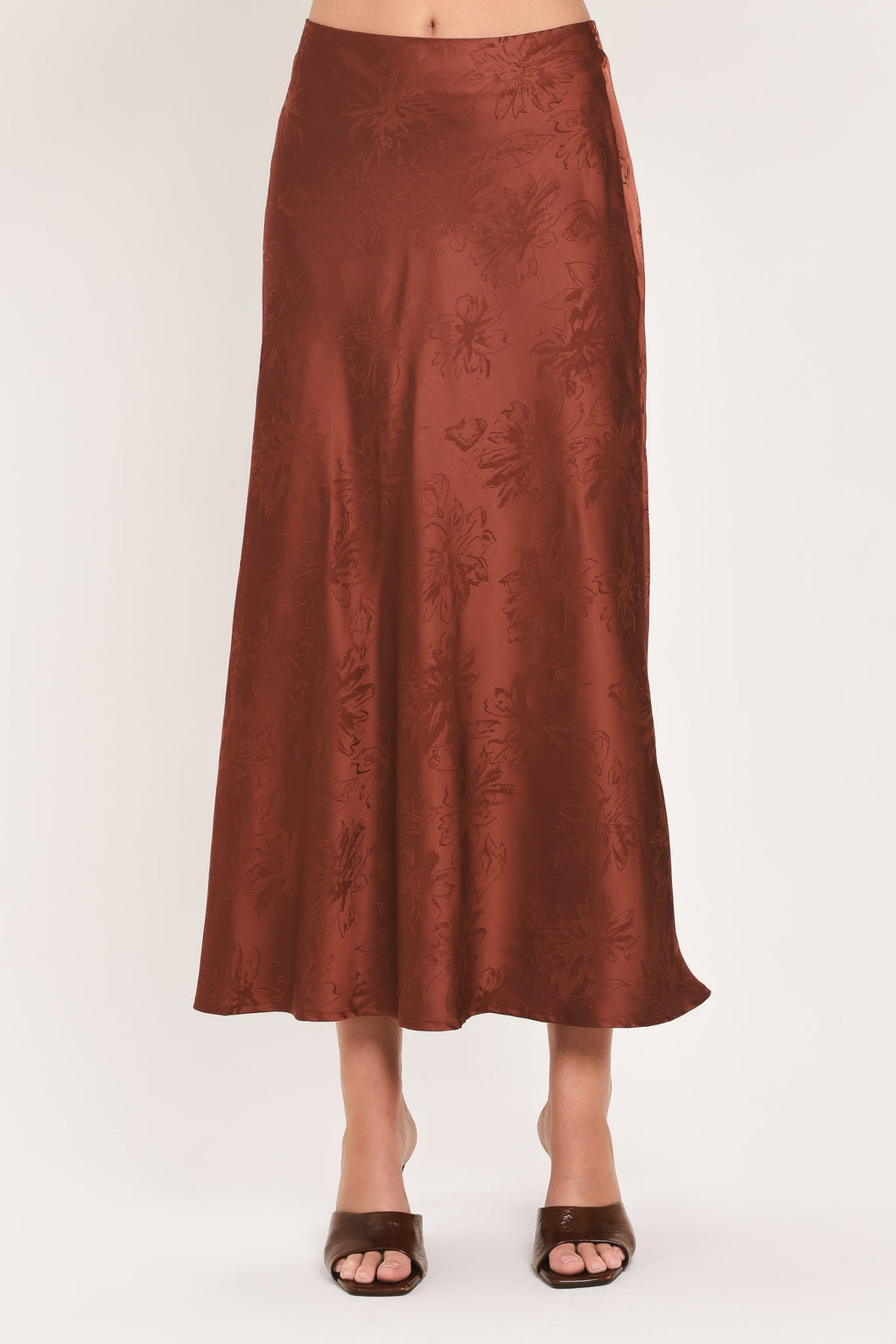 Burgundy Jacquard Satin Midi Skirt