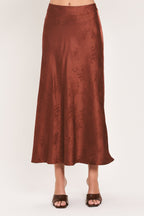 Burgundy Jacquard Satin Midi Skirt