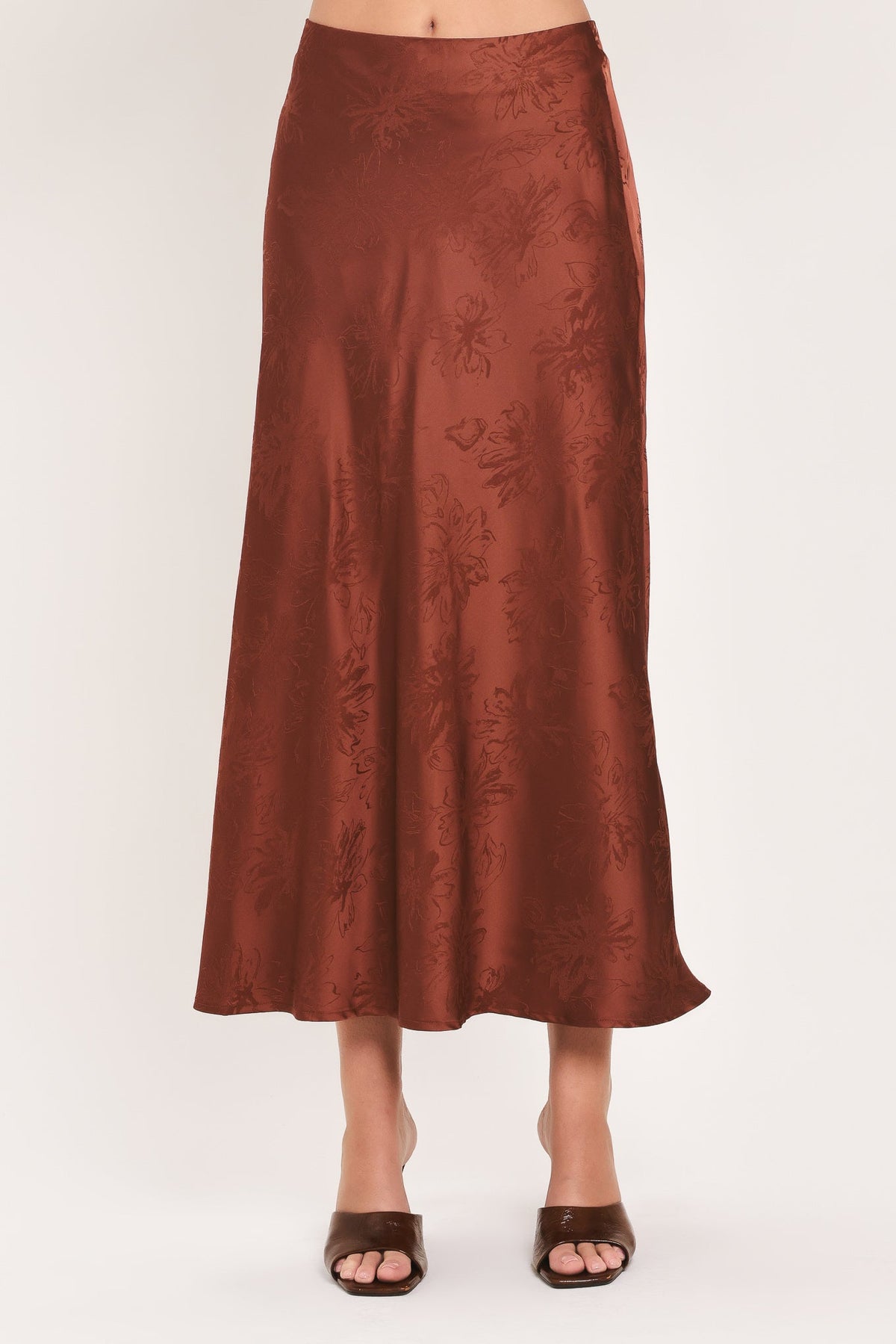 Burgundy Jacquard Satin Midi Skirt