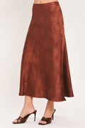 Burgundy Jacquard Satin Midi Skirt