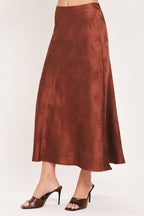 Burgundy Jacquard Satin Midi Skirt