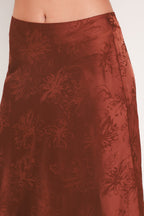 Burgundy Jacquard Satin Midi Skirt