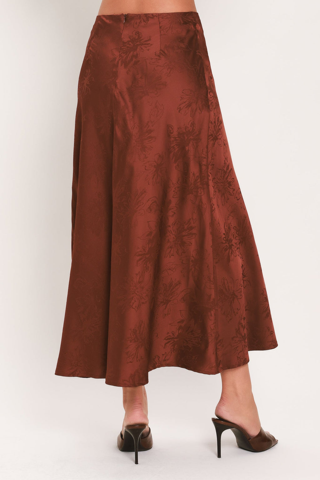 Burgundy Jacquard Satin Midi Skirt