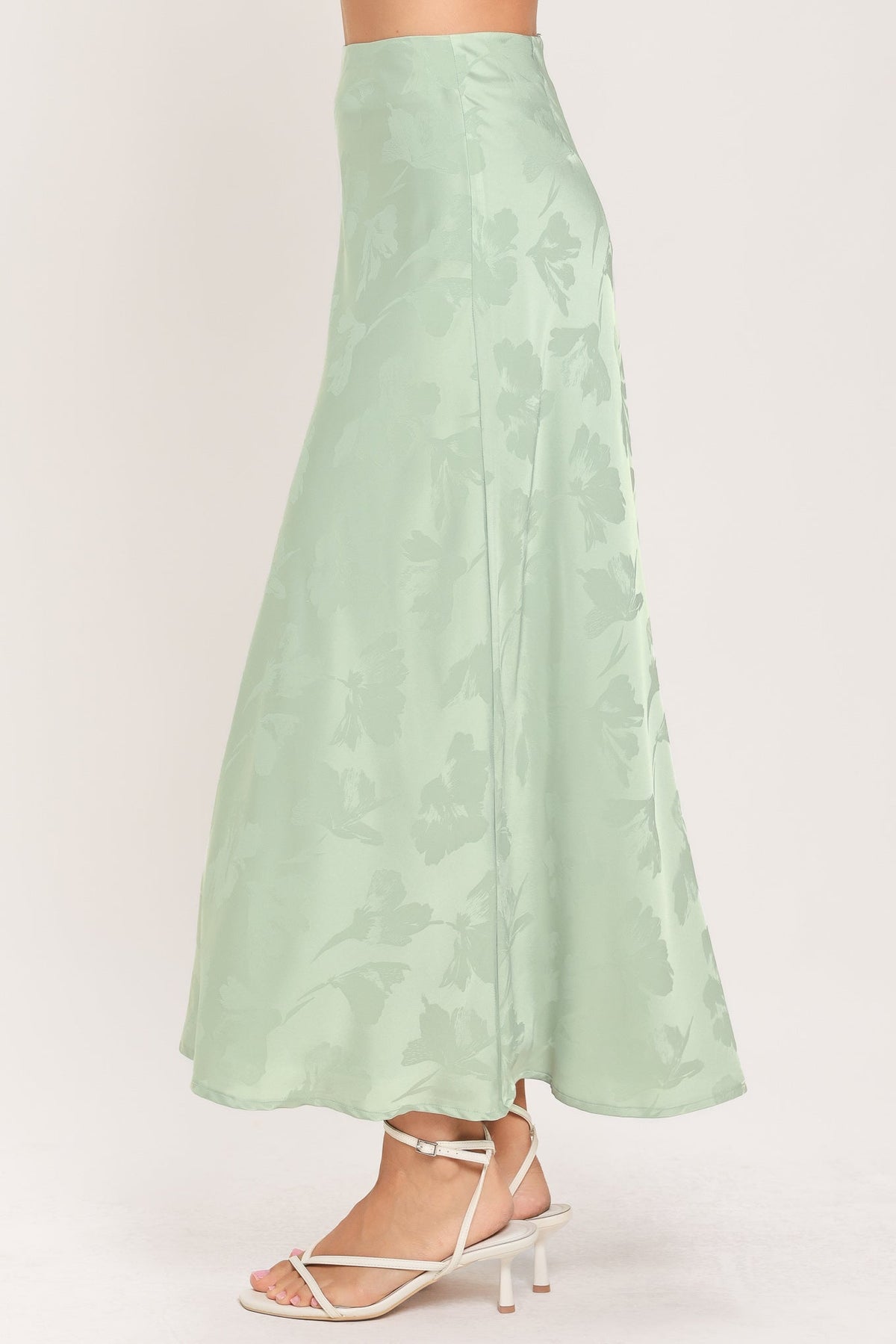 Burgundy Jacquard Satin Midi Skirt