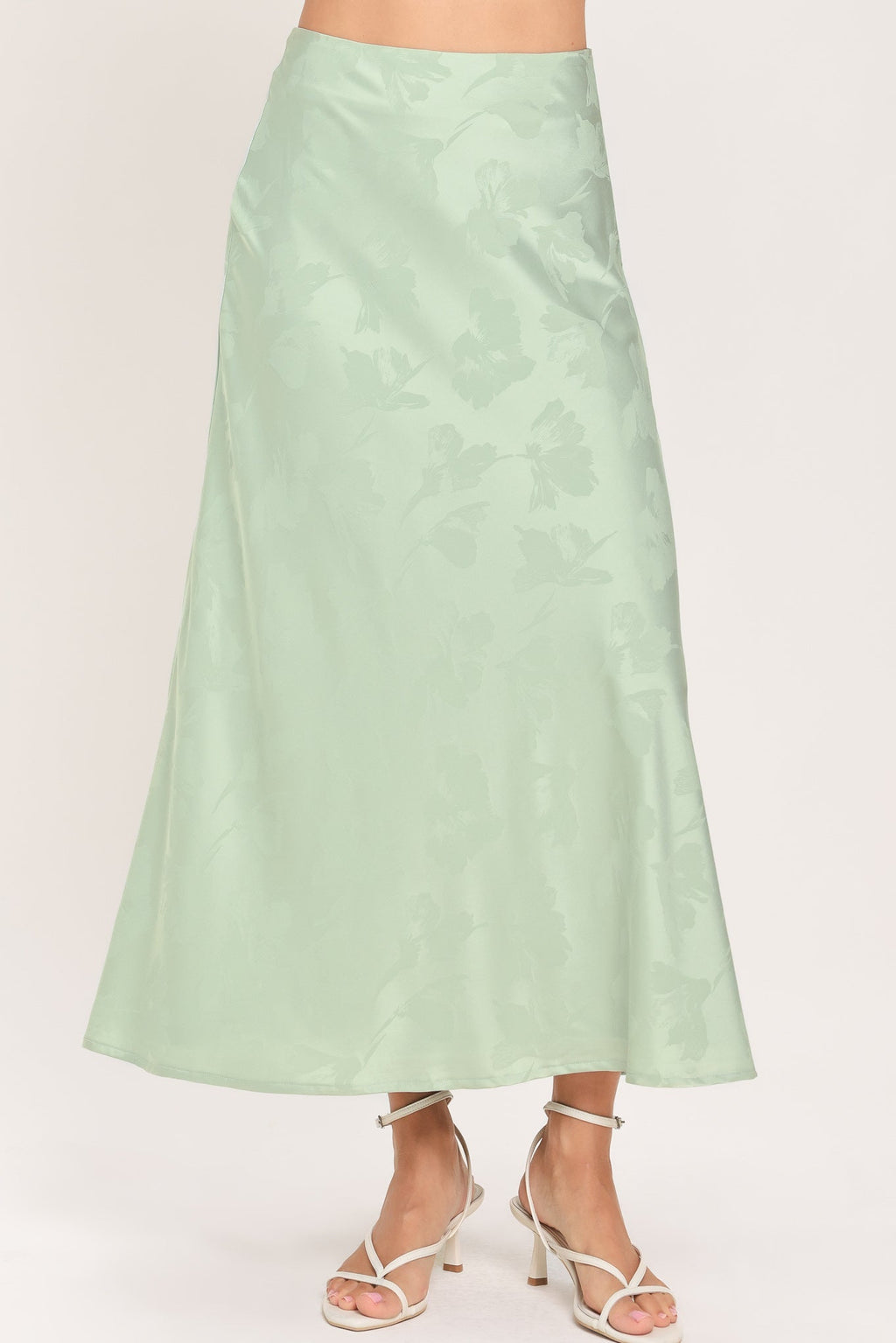 Burgundy Jacquard Satin Midi Skirt