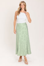 Burgundy Jacquard Satin Midi Skirt