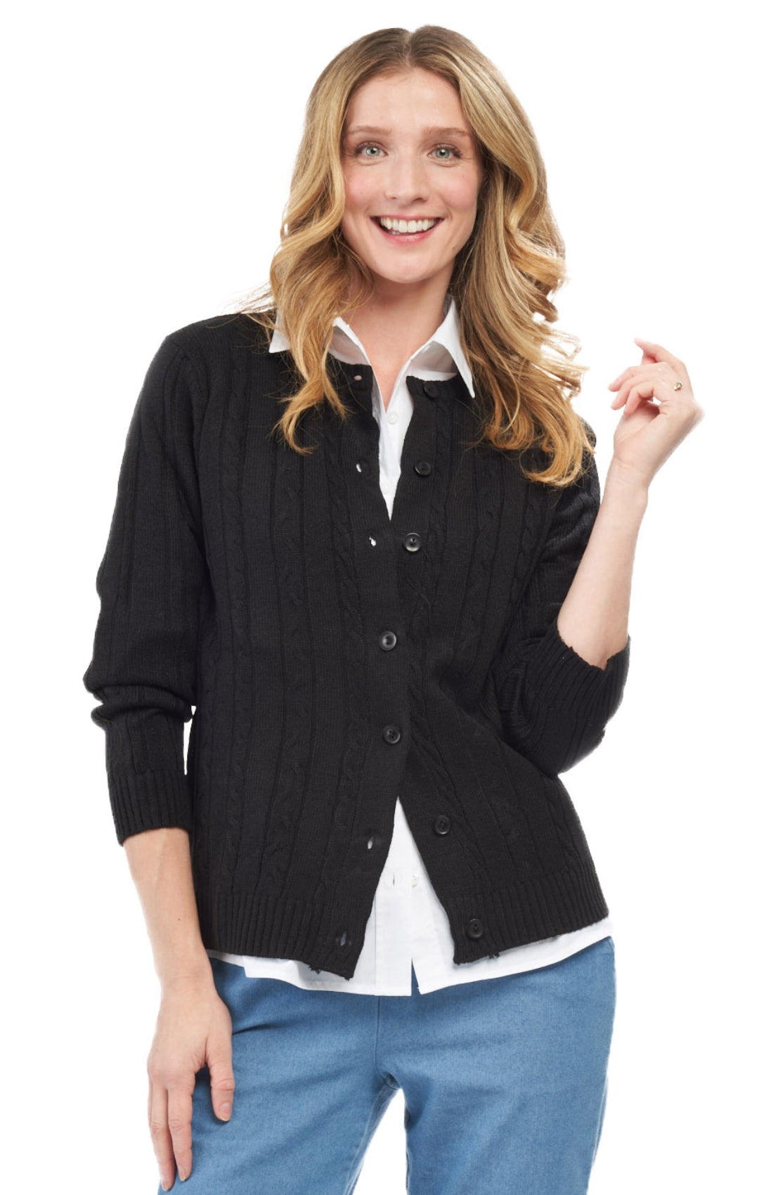 Cable-Knit Button Cardigan
