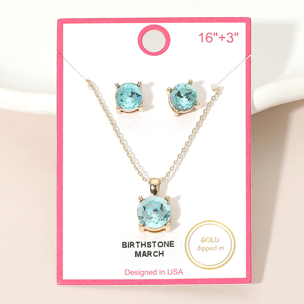March Birthstone Necklace & Studs Set