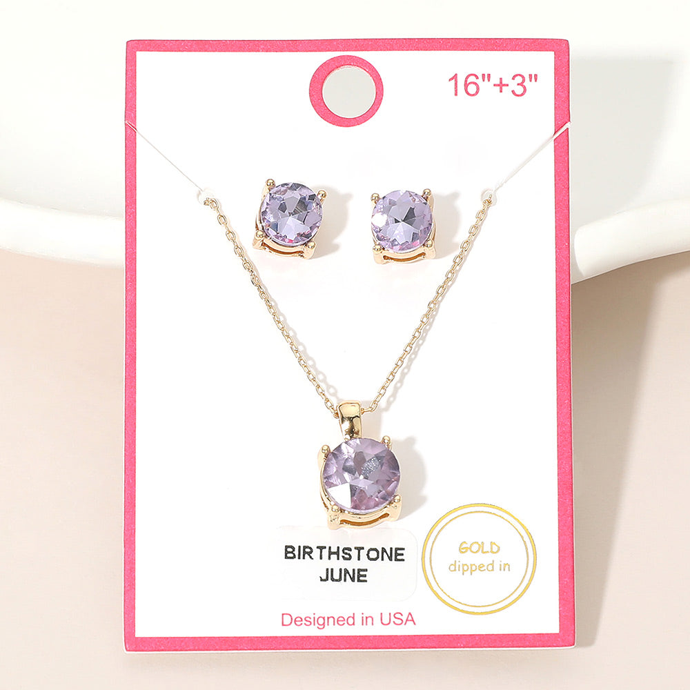 June Birthstone Necklace & Studs Set