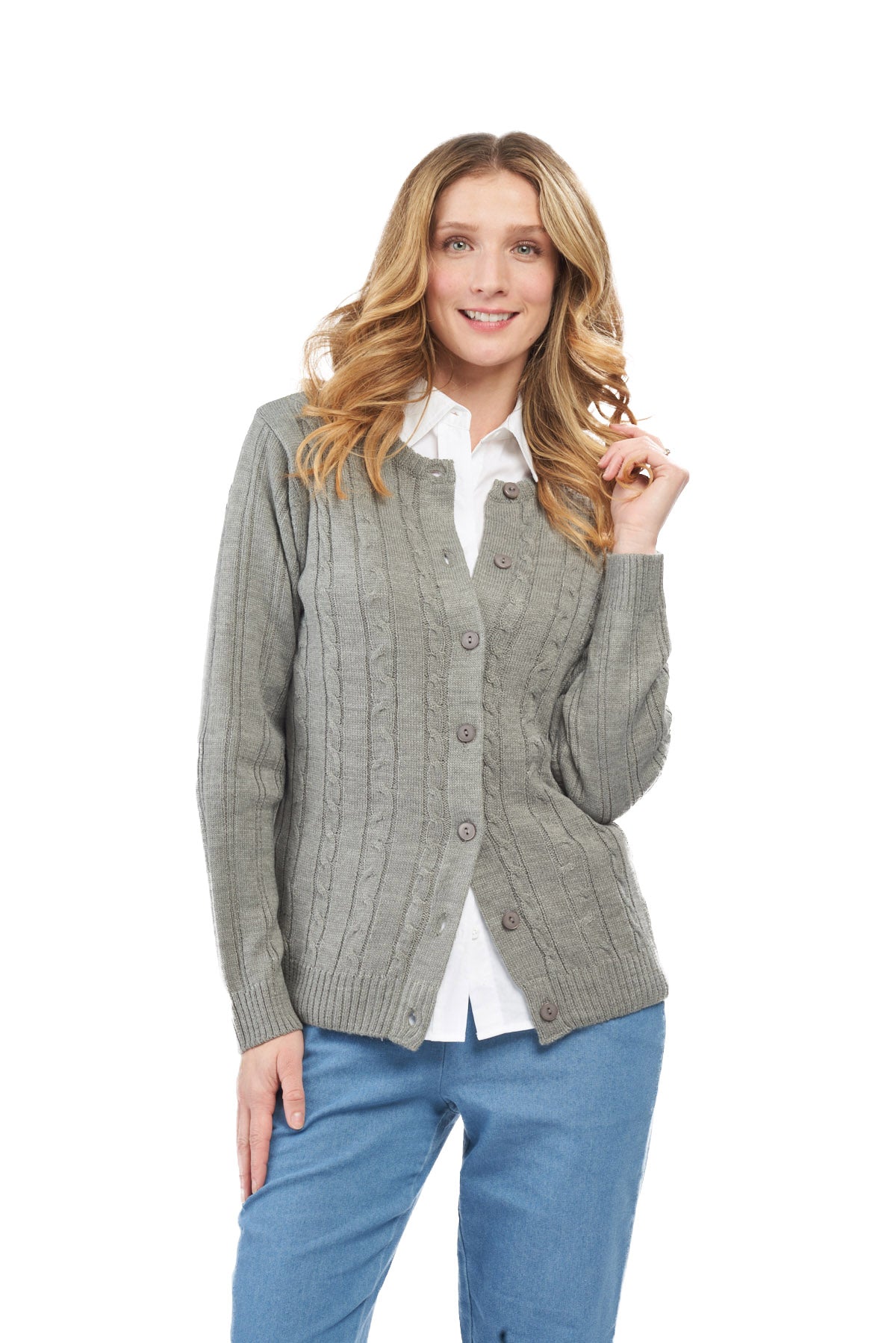 Cable-Knit Button Cardigan