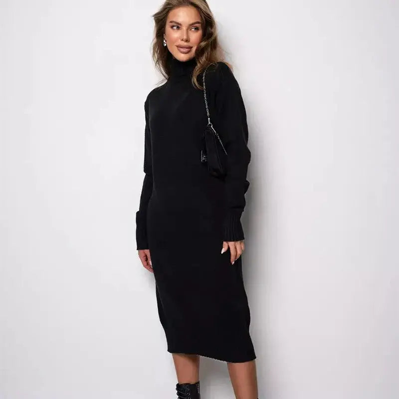 Ribbed Turtleneck Sweater Dress