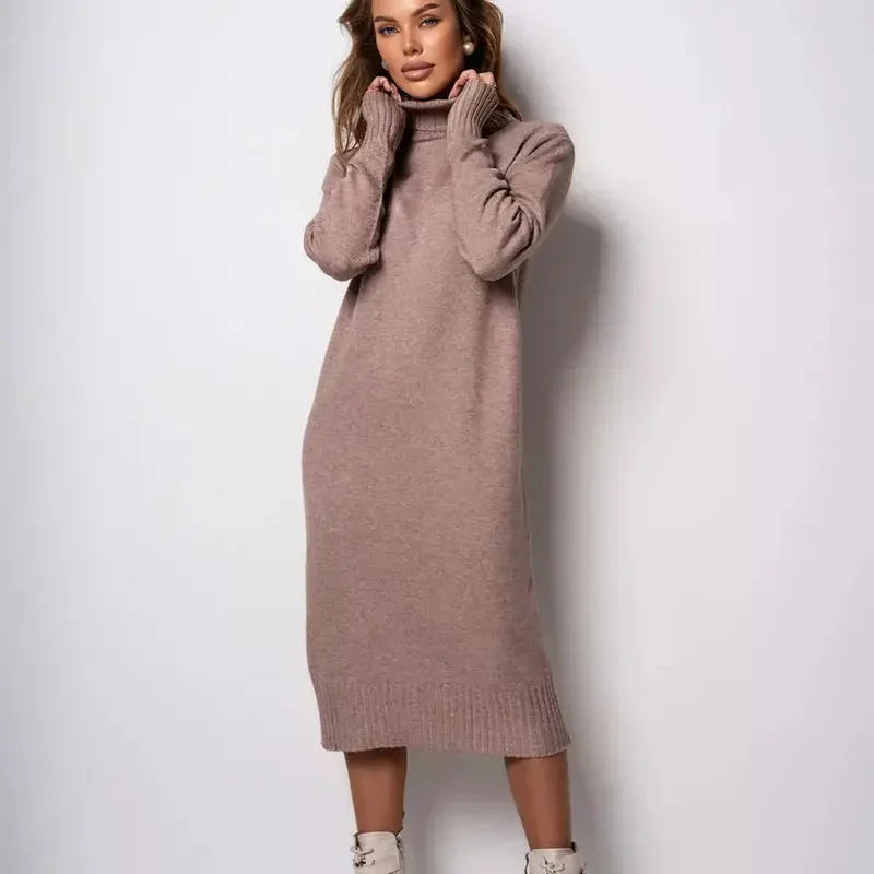 Ribbed Turtleneck Sweater Dress