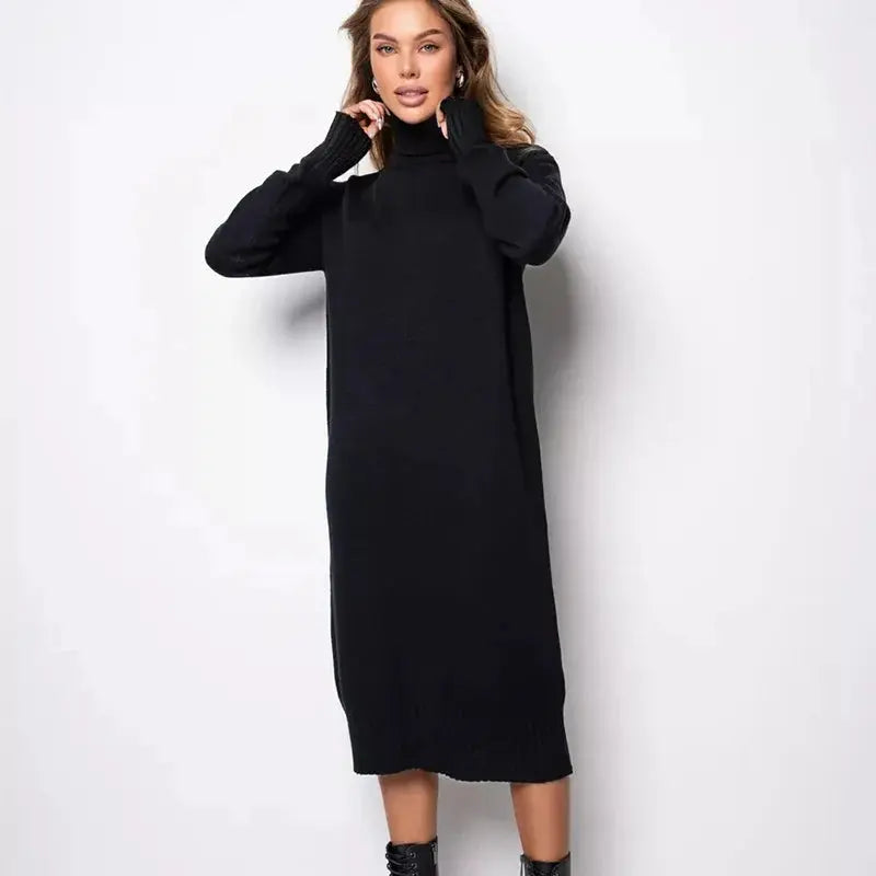 Ribbed Turtleneck Sweater Dress