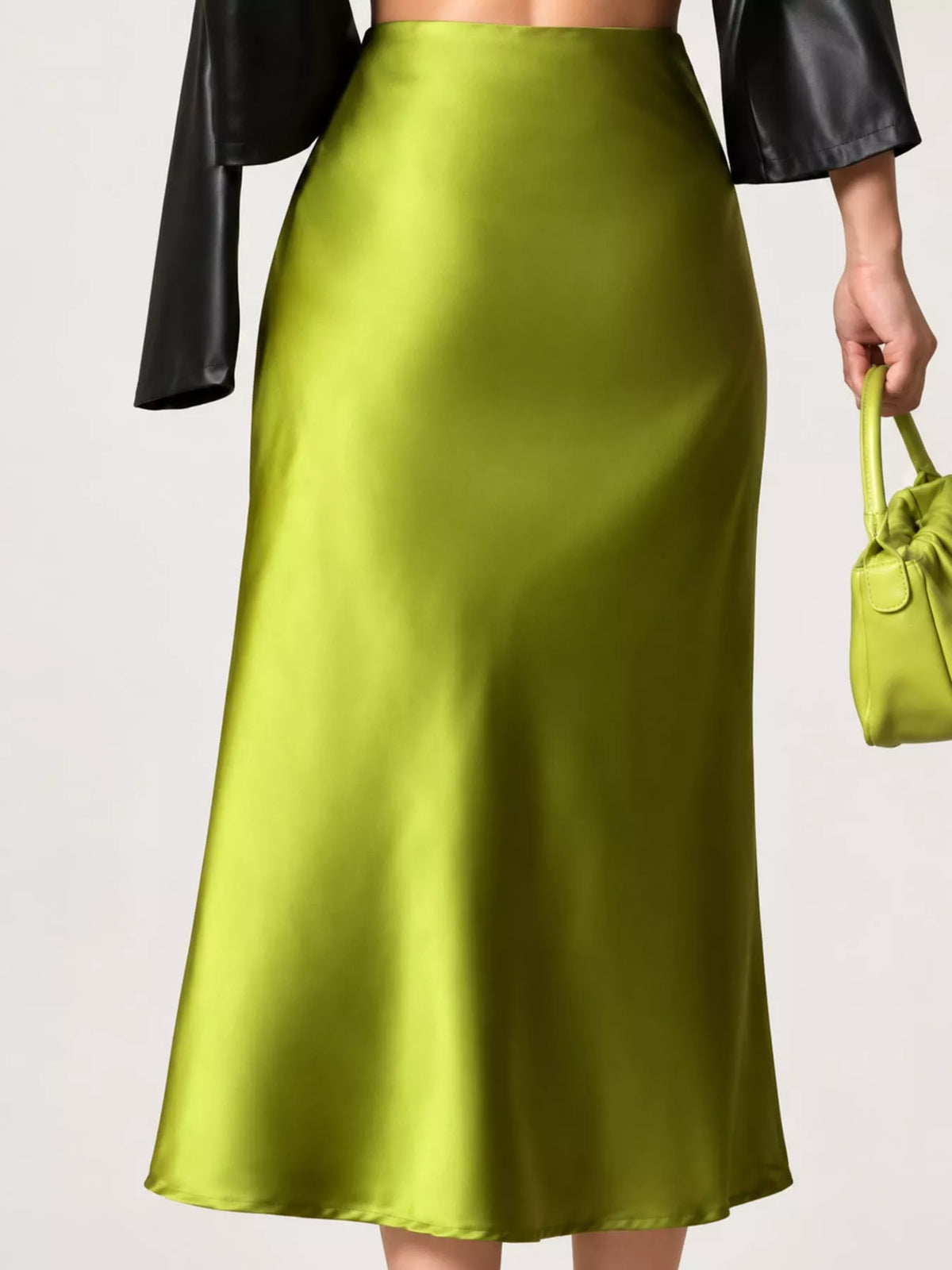 High-Waisted Satin Midi Skirt