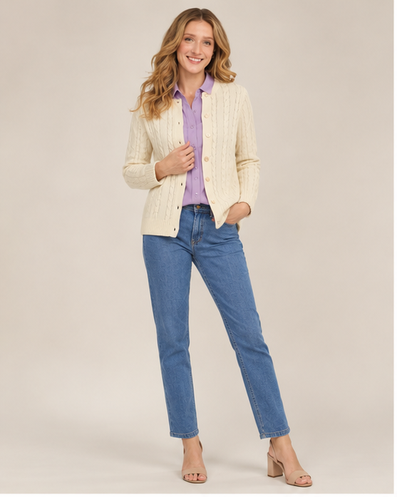 Cable-Knit Button Cardigan