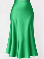 High-Waisted Satin Midi Skirt
