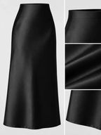 High-Waisted Satin Midi Skirt