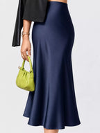 High-Waisted Satin Midi Skirt
