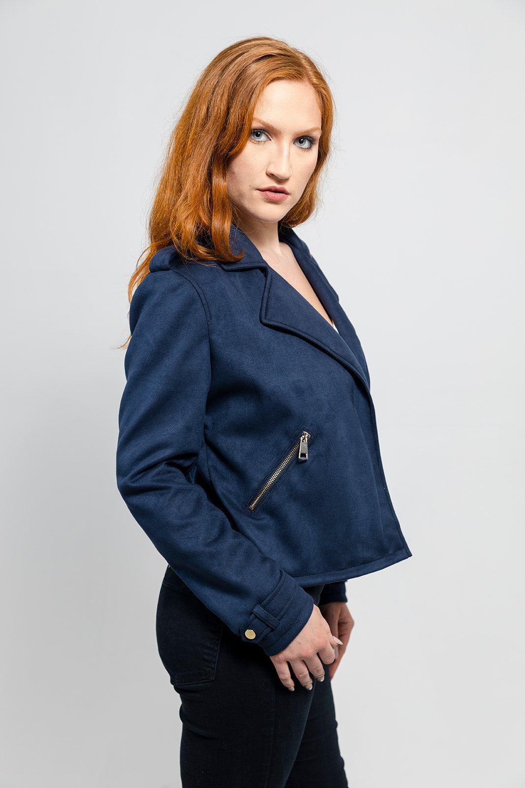 Megan Draped Faux-Suede Jacket