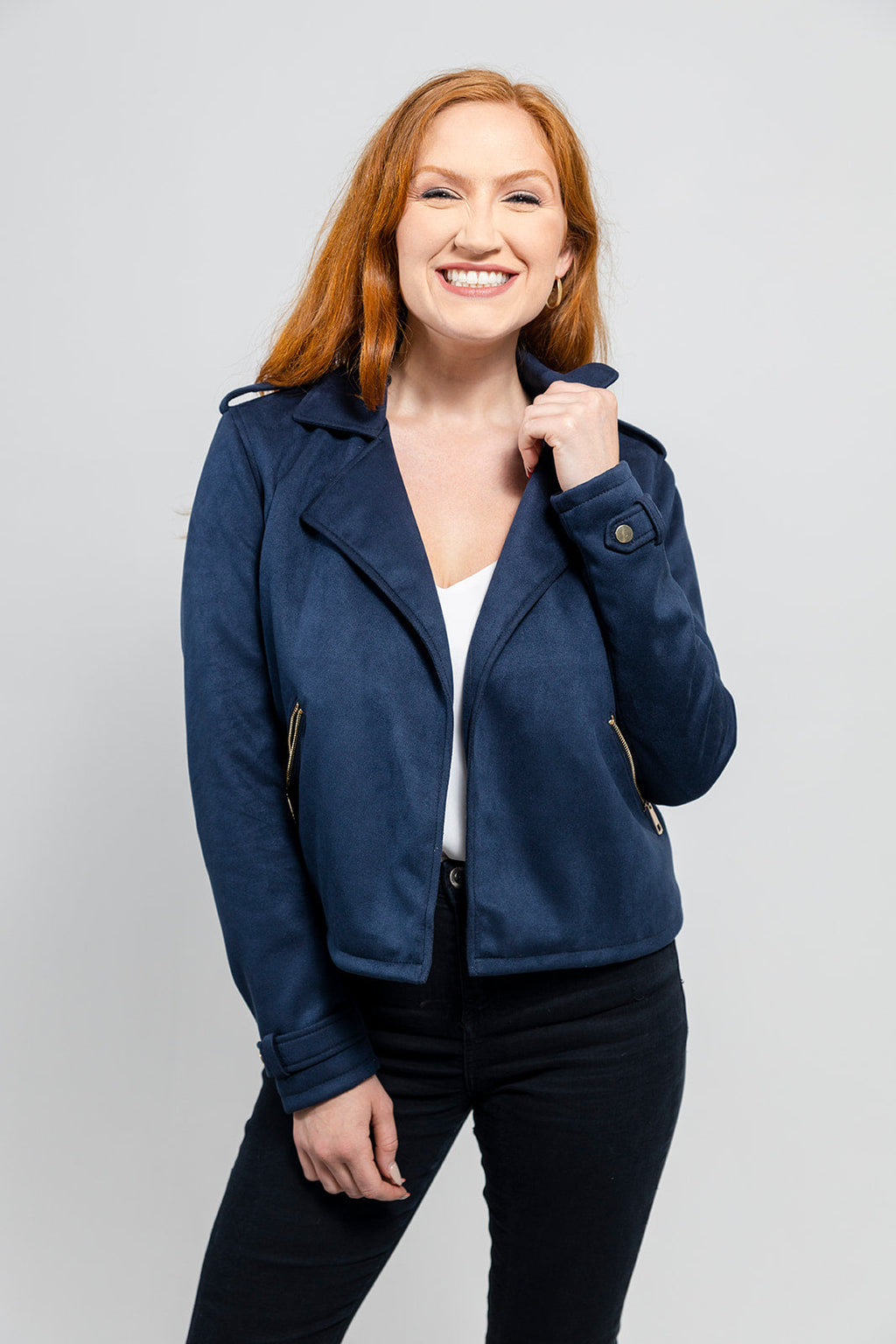 Megan Draped Faux-Suede Jacket